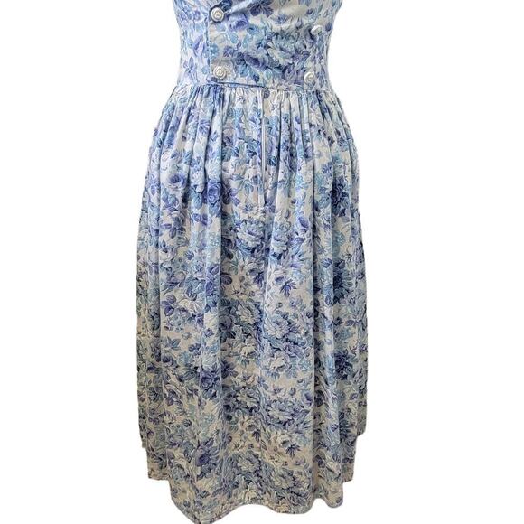 Vintage Floral Lace V Back Tank Darted Traditional Dress Made In USA 100% Cotton - Picture 6 of 11